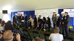 Emerson and University of Dayton officials, along with Dayton community leaders, break ground on the Emerson Innovation Center.