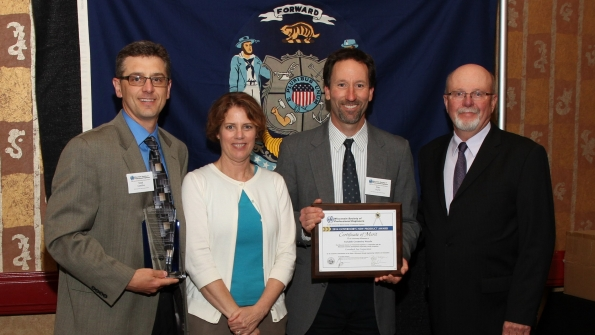 From left Matt Gaedtke Greenheck director of lab exhaust Pam Mazue PE WSPE president Ken Kuntz Greenheck labexhaust engineering manager and Dale R Swenson PE WSPE GNPA chair