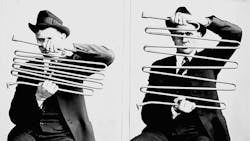 George Bryan with the flexible water tube George Bryan with the flexible water tube