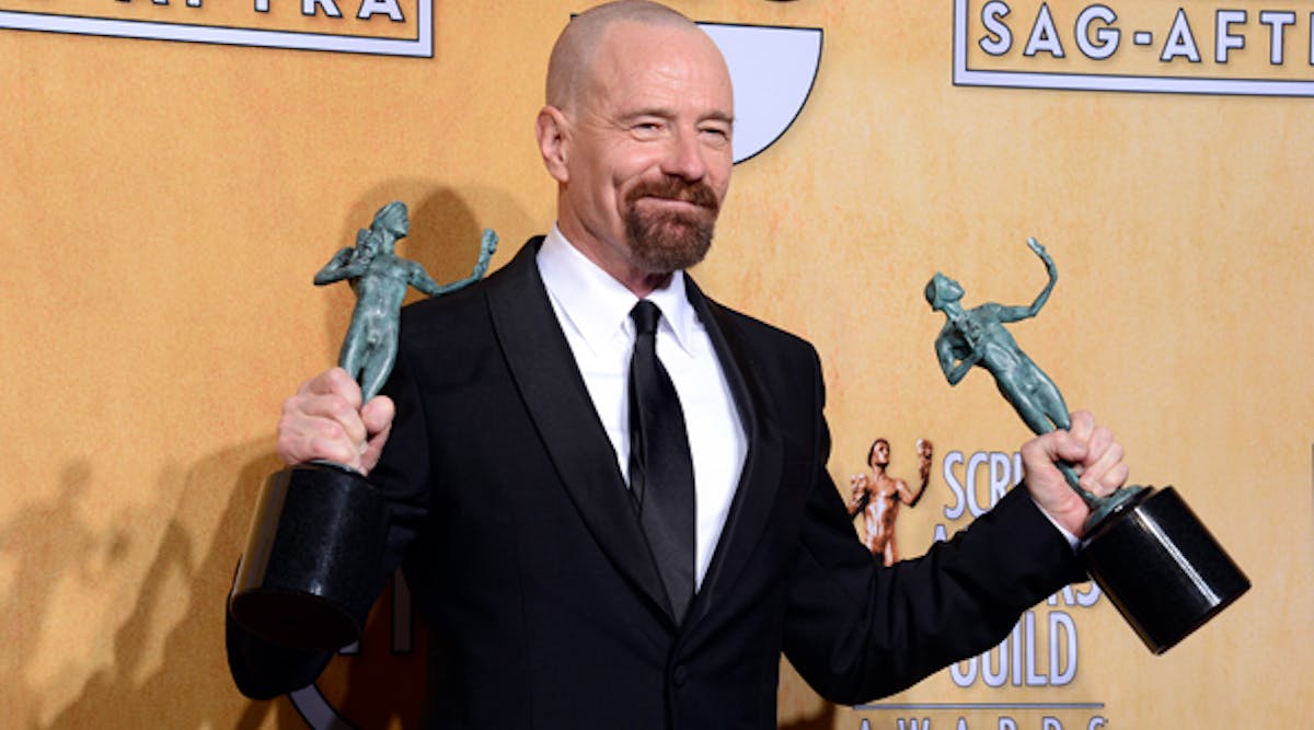 Actor Bryan Cranston, winner of Outstanding Performance by a Male Actor in a Drama Series for &apos;Breaking Bad&apos; and Outstanding Performance by a Cast in a Motion Picture for &apos;Argo,&apos; poses in the press room during the 19th Annual Screen Actors Guild Awards at The Shrine Auditorium in Los Angeles Jan. 27, 2013.