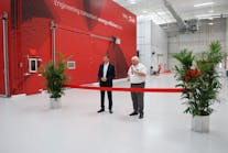 Kim Fausing, who took over as Danfoss&rsquo; chief executive officer July 1, (left) and Jorgen M. Clausen, Danfoss&rsquo; chairman of the board, inaugurate the new Application Development Center with a ribbon-cutting ceremony.