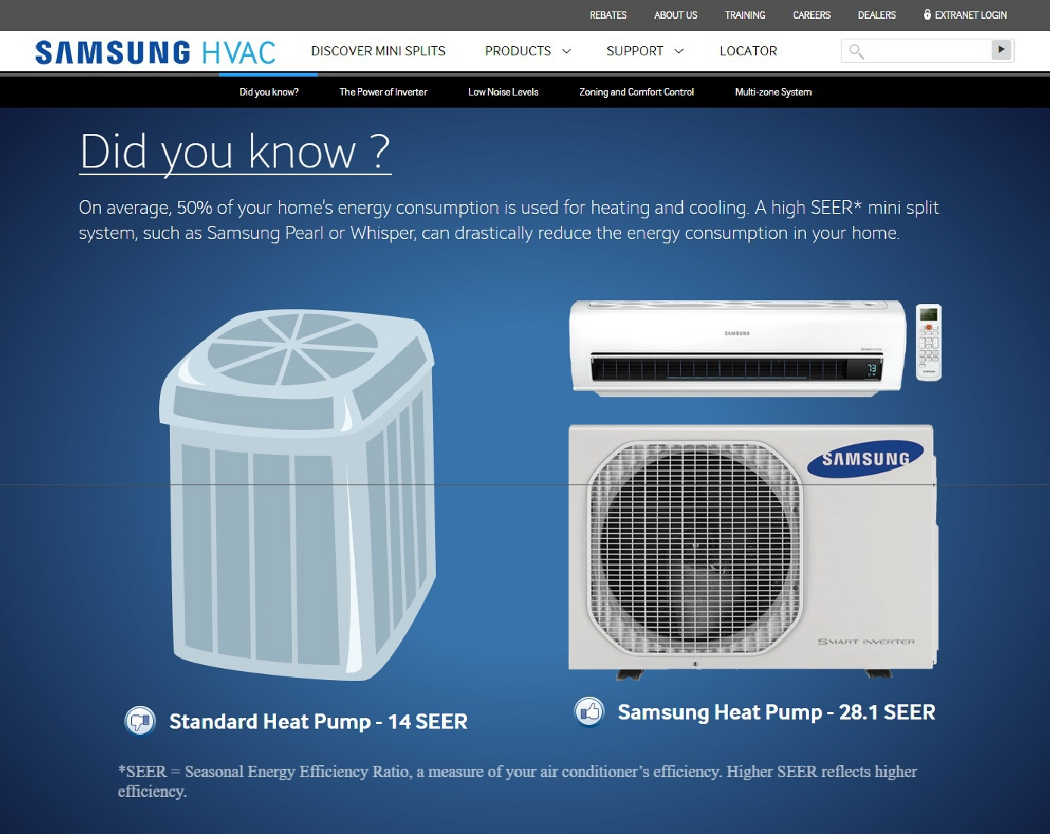 Samsung HVAC mini-split web page