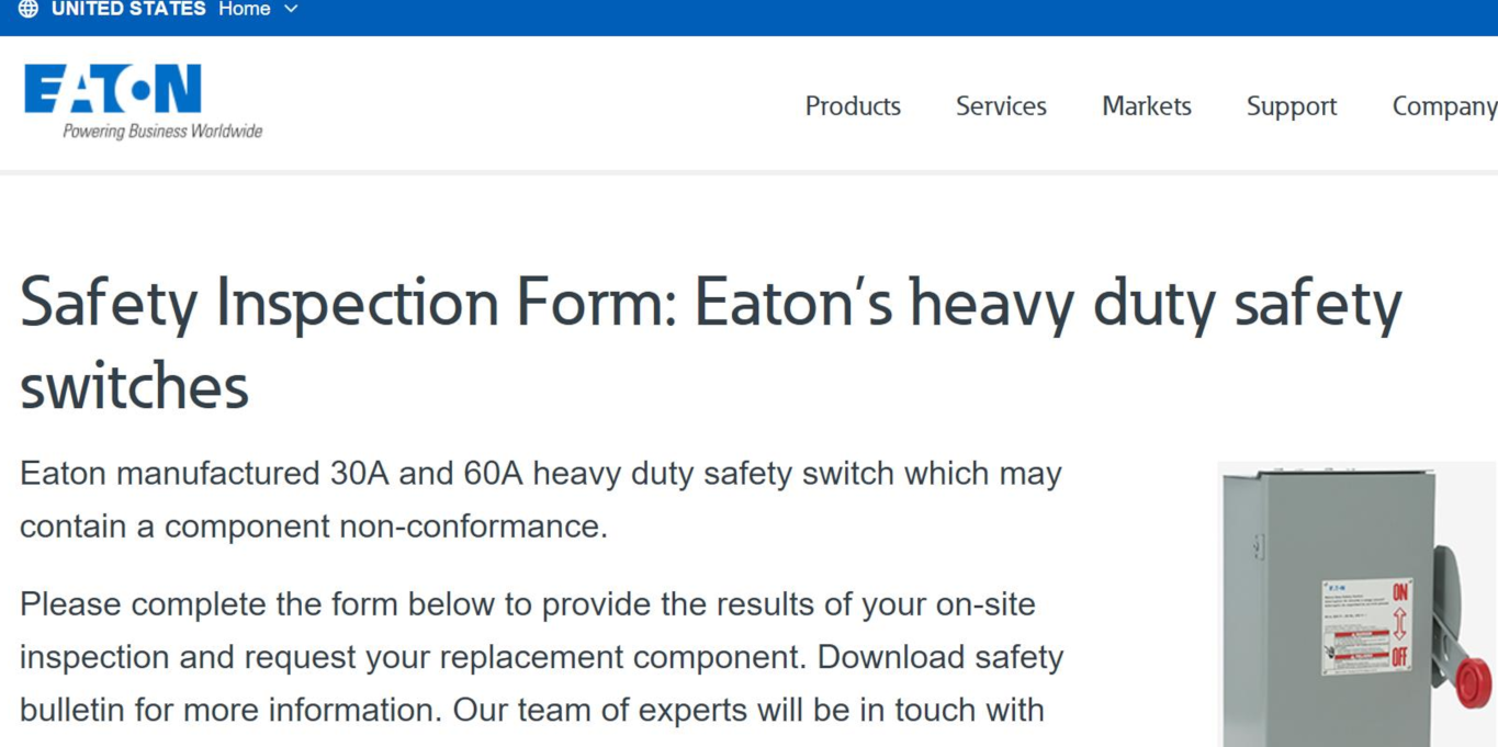Eaton safety switch recall