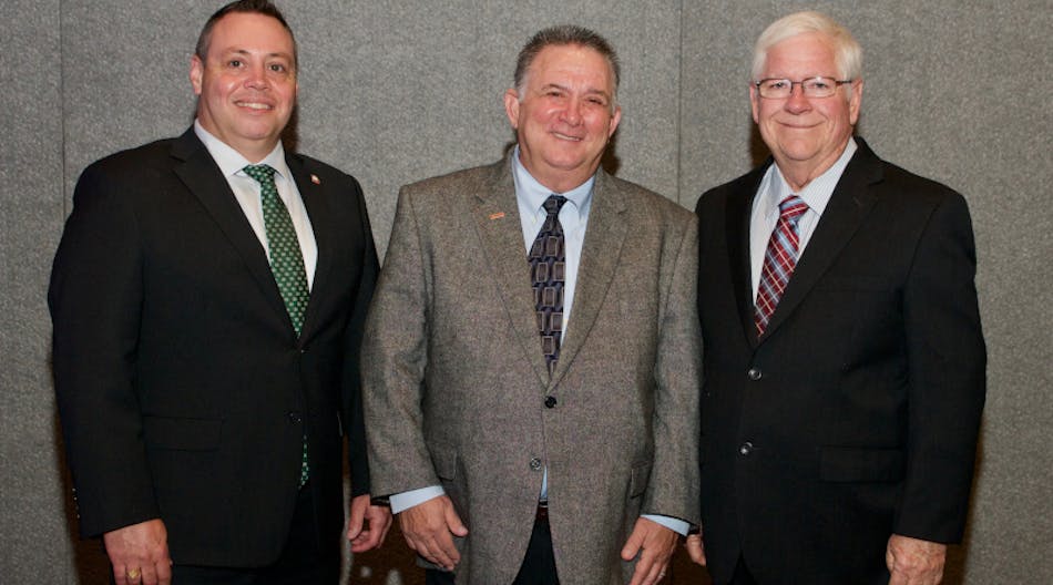 The Electrical Apparatus Service Association named its 2018-2019 officers (left to right): Vice Chairman Brian Larry, Chairman Gary Byars and Secretary/Treasurer Jerry Gray.