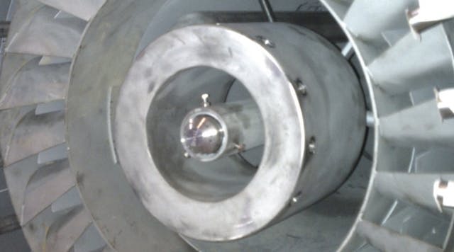 Internal view of a low-NOx burner for an industrial boiler.