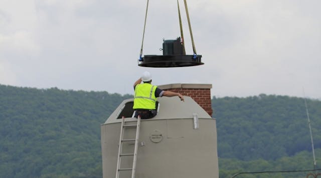 A Delta Paragon cooling tower is installed on the roof of Davis Memorial Hospital.
