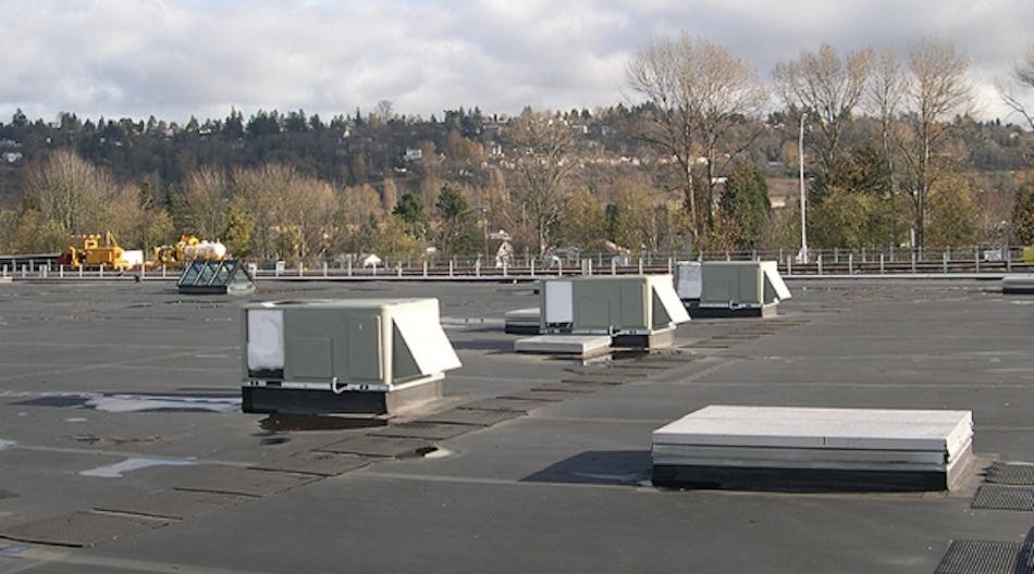PNNL researchers found commercial buildings could substantially cut their power bills if they retrofitted their packaged rooftop heating, ventilation and air conditioning (HVAC) units, such as those shown here in the Seattle area.