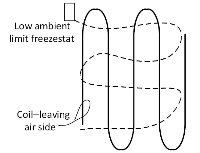 Figure 1. Capillary tube stretched across the face of a hot-water coil.