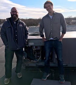 HVAC controls programmer Norwood (left) and energy consultant Bellavance collaborated on pilot testing for the RTUs. HVAC controls programmer Norwood (left) and energy consultant Bellavance collaborated on pilot testing for the RTUs.