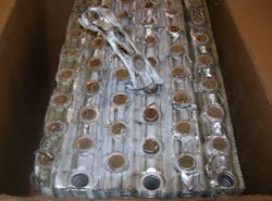 Figure (8): A view of the same 6 row chilled water coil cross section after 90 days. After the coil was cleaned up, it failed due to freeze damage, and we were able to slice the coil in half. Despite our skepticism, PurgenixMatrix™ was observed to completely penetrate and clean the coil airside (between the tightly spaced aluminum fins) to create a cleared airflow path for renewed air to chilled water heat transfer. Figure (8): A view of the same 6 row chilled water coil cross section after 90 days. After the coil was cleaned up, it failed due to freeze damage, and we were able to slice the coil in half. Despite our skepticism, PurgenixMatrix™ was observed to completely penetrate and clean the coil airside (between the tightly spaced aluminum fins) to create a cleared airflow path for renewed air to chilled water heat transfer.