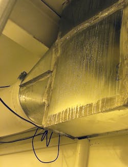 In metal ducts, condensation can leach zinc out of the galvanization, causing it to drip into the soil below and essentially poison the plants with heavy metal traces. In metal ducts, condensation can leach zinc out of the galvanization, causing it to drip into the soil below and essentially poison the plants with heavy metal traces.