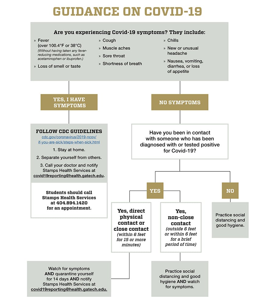 Georgia Tech developed a &ldquo;decision tree&rdquo; infographic with information on symptoms and courses of action to help students.
