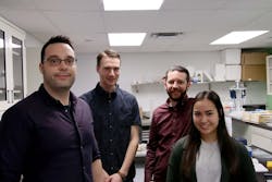 From left, Drs. Cassone, Harald Grove, LeMoine, and Sachi Villanueva have been studying the ability of waxworms to eat and biodegrade plastic. From left, Drs. Cassone, Harald Grove, LeMoine, and Sachi Villanueva have been studying the ability of waxworms to eat and biodegrade plastic.