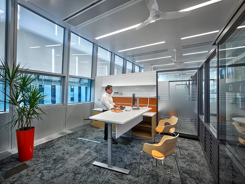 Custom interface lets employees control lighting, ventilation and ceiling fans.