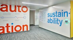 Large graphics remind occupants of United Therapeutics’ sustainability goals, as well as the eco-friendly and energy-conserving systems installed throughout Unisphere. Large graphics remind occupants of United Therapeutics’ sustainability goals, as well as the eco-friendly and energy-conserving systems installed throughout Unisphere.