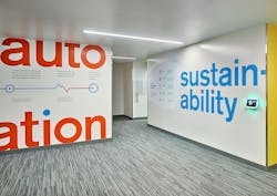 Large graphics remind occupants of United Therapeutics’ sustainability goals, as well as the eco-friendly and energy-conserving systems installed throughout Unisphere. Large graphics remind occupants of United Therapeutics’ sustainability goals, as well as the eco-friendly and energy-conserving systems installed throughout Unisphere.