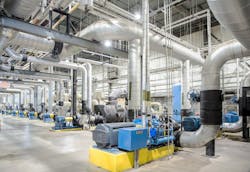 The total system includes seven, 1,200-ton water-cooled chillers. The total system includes seven, 1,200-ton water-cooled chillers.