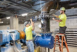 Temporary piping was used to maintain service to the chiller plant during the project. Temporary piping was used to maintain service to the chiller plant during the project.