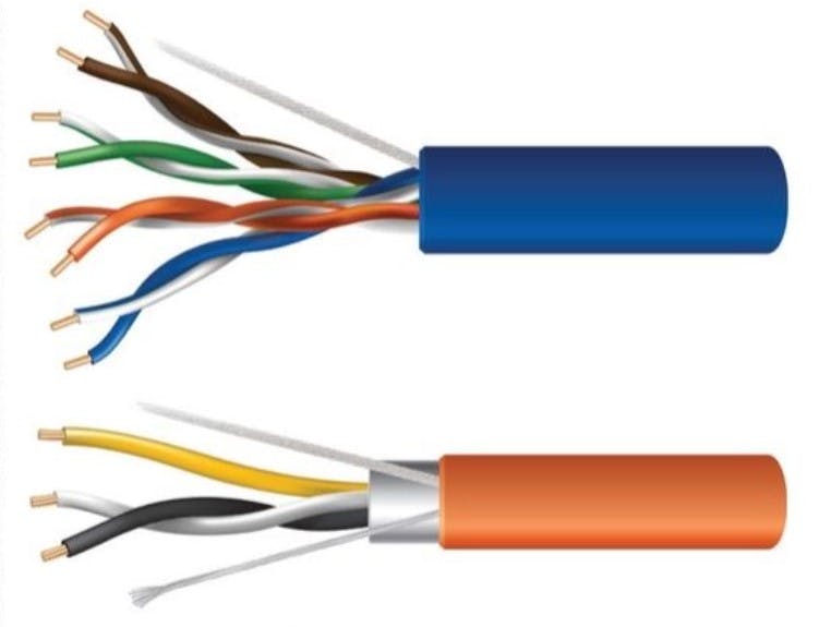 Category cable (top) and communication cable.