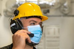 The over-the-ear headsets have a noise-reduction rating of 26 decibels and the hard-hat mountable headsets have a noise-reduction rating of 24 decibels. The over-the-ear headsets have a noise-reduction rating of 26 decibels and the hard-hat mountable headsets have a noise-reduction rating of 24 decibels.