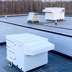 Rooftop units supply the building and include DX cooling, hydronic heat, and variable airflow. Rooftop units supply the building and include DX cooling, hydronic heat, and variable airflow.