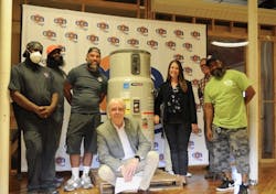 Pictured, left to right: Eddie Miller (co-director, Conservation), Fewcell Davis (heating mechanic), Javier Ramos (heating program field supervisor), Steve Luxton (ECA CEO), Rebecca Owens (Bradford White senior communications manager), Chris Petersen (ECA director of business development), and Jackie Robinson (lead instructor at Knight Green Jobs Training Center).