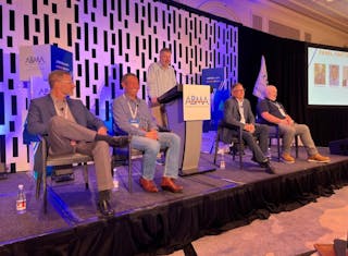 Manufacturer Reps Panel, moderated by Scott Lynch. From left: Scott Carberry, PBBS; Steve Graves, Campbell-Sevey; ABMA&apos;s Lynch; Jim McDonough, Delval Equipment; Kyle Stell, Gulf Coast Boiler.