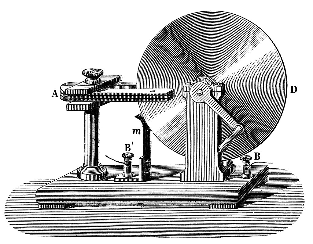 First homopolar generator, a.k.a. the Faraday disc.