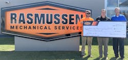 From left, Luke Skutnik, Boiler Rental Supervisor and Team RMS member, CEO Brian Rasmussen and Bruce Rasmussen, President, all present the donation check for CIASP. From left, Luke Skutnik, Boiler Rental Supervisor and Team RMS member, CEO Brian Rasmussen and Bruce Rasmussen, President, all present the donation check for CIASP.