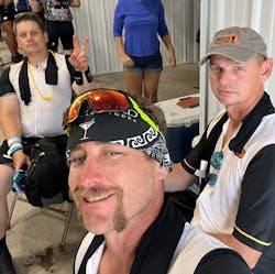 Team RMS (Luke Skutnik, Daniel Will and Damion Walsh) take a water break during the 50th annual RAGBRAI. Team RMS (Luke Skutnik, Daniel Will and Damion Walsh) take a water break during the 50th annual RAGBRAI.