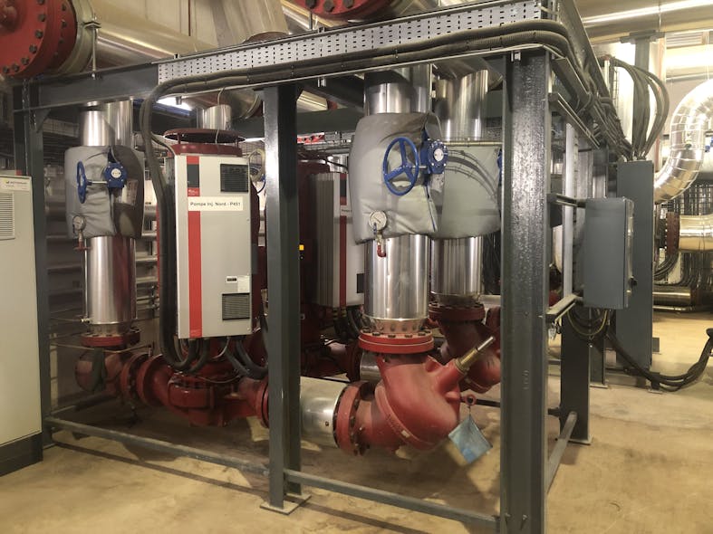 An intelligent packaged pumping system provided in support of a district heating installation in Amiens, France. This network serves more than 19,000 apartments and more than 90% of the commercial buildings in the community.