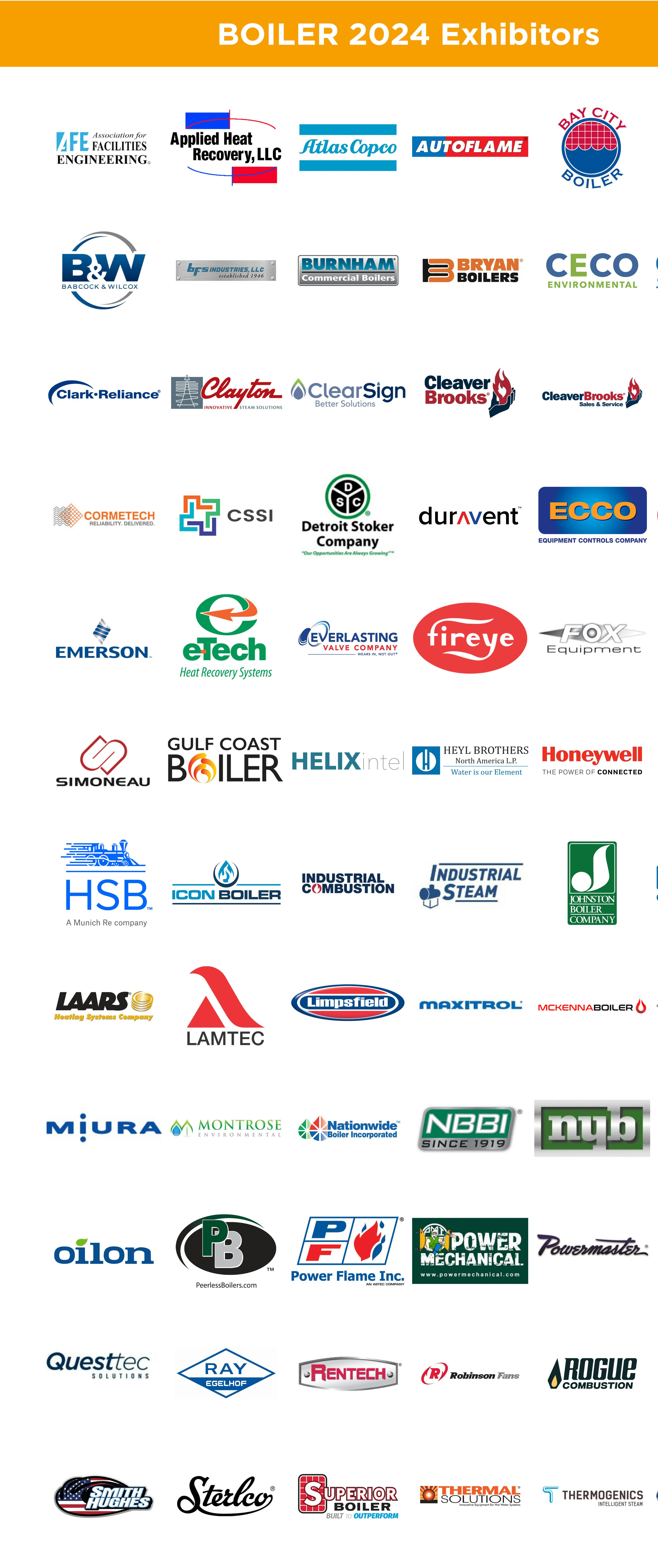 Membership Climbing ABMA Releases More Details On BOILER 2024 HPAC   655a7dd5f4344f001e3c0ddb Boiler 2024 Exhibitor Logos  111723 