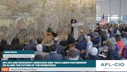 Microsoft President Brad Smith addresses an event in Washington, D.C., with AFL-CIO President Liz Shuler on Dec. 11. (Screenshot via webcast.) Microsoft President Brad Smith addresses an event in Washington, D.C., with AFL-CIO President Liz Shuler on Dec. 11. (Screenshot via webcast.)