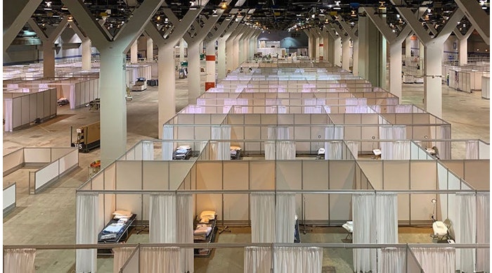 McCormick Place, site of the 2024 AHR Expo, was converted into a makeshift hospital in the summer of 2020. As it turned out, its emergency beds were never needed.