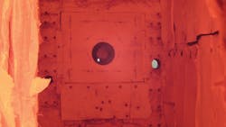 A Zeeco GB low-NOX burner firing 100% H2 gas. A Zeeco GB low-NOX burner firing 100% H2 gas.