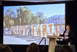 Keynote engineer Erin McConahey of Arup said, 'Seeing this sign was like a punch in the gut.' Keynote engineer Erin McConahey of Arup said, 'Seeing this sign was like a punch in the gut.'