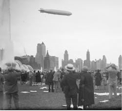In late August 1929, 'amazed' Chicagoans turned out in droves to see the Graf Zeppelin fly over downtown and Lake Michigan. In late August 1929, 'amazed' Chicagoans turned out in droves to see the Graf Zeppelin fly over downtown and Lake Michigan.