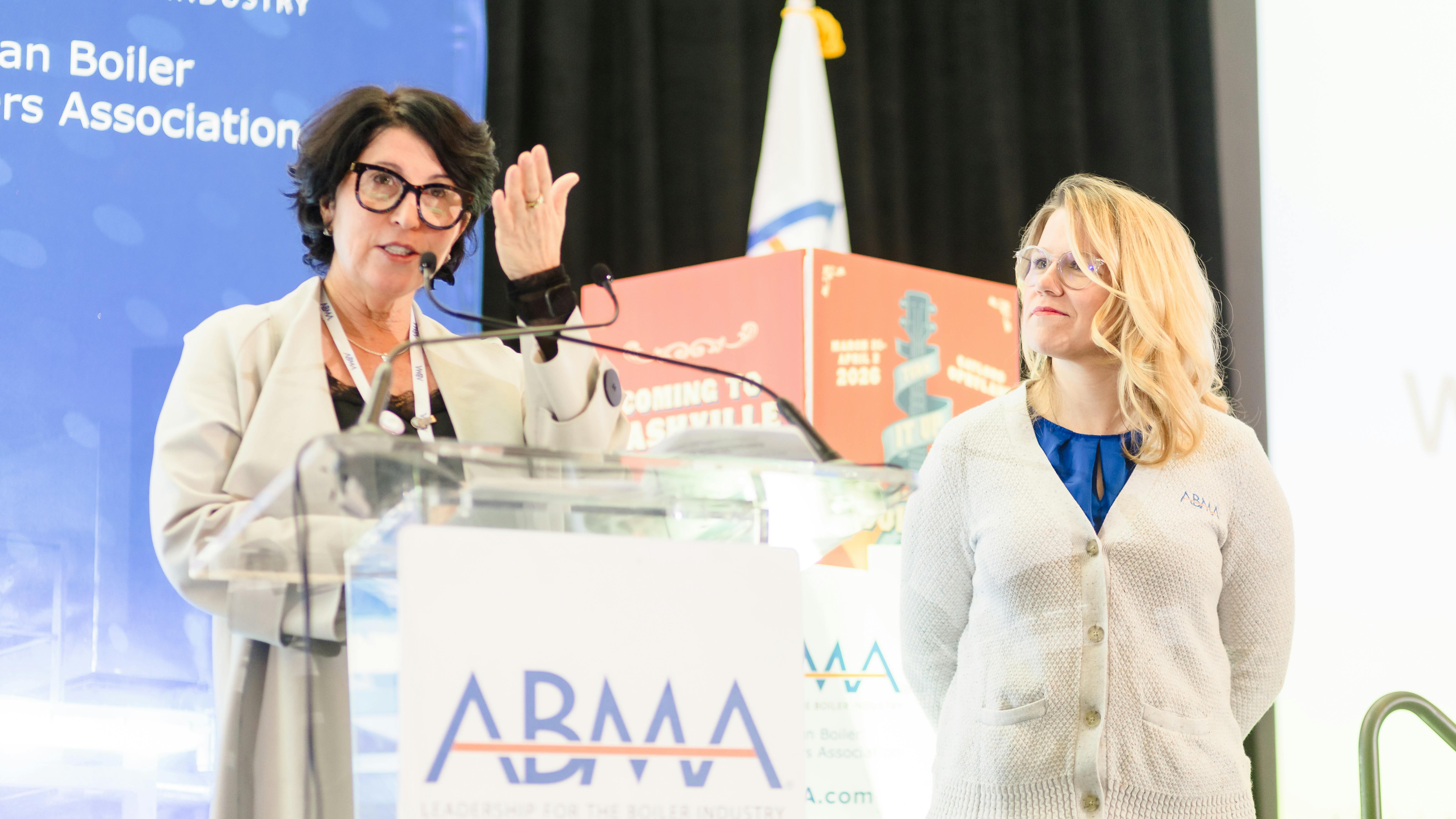 Simoneau, left, is now ABMA's first female board chair, as well as its first from outside the U.S. (At right, Jayson)