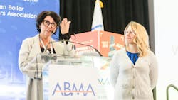 Simoneau, left, is now ABMA's first female board chair, as well as its first from outside the U.S. (At right, Jayson) Simoneau, left, is now ABMA's first female board chair, as well as its first from outside the U.S. (At right, Jayson)