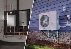 Hybrid dual-fuel hydronic systems utilize a heat pump’s high efficiency and decarbonization potential while leveraging a boiler’s dependability as a backup when needed. Hybrid dual-fuel hydronic systems utilize a heat pump’s high efficiency and decarbonization potential while leveraging a boiler’s dependability as a backup when needed.