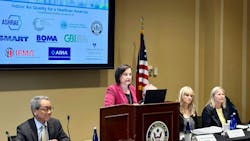 ASHRAE Director of Government Affairs Alice Yates, at the podium, played a key role in organizing the event. ASHRAE Director of Government Affairs Alice Yates, at the podium, played a key role in organizing the event.