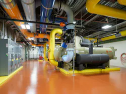 Two existing 600-ton chillers and two 1,200-ton chillers were replaced, increasing the plant's capacity by 33% to 4,800 total tons. Two existing 600-ton chillers and two 1,200-ton chillers were replaced, increasing the plant's capacity by 33% to 4,800 total tons.