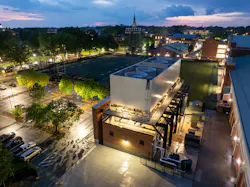Through a thoughtful approach to architecture and materiality, the structure seamlessly blends into the design language and sightlines of campus. Through a thoughtful approach to architecture and materiality, the structure seamlessly blends into the design language and sightlines of campus.