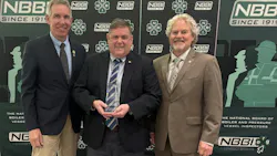 John Burpee was honored during the banquet as the 34th recipient of the C.O. Myers Safety Award, the National Board’s highest honor. He was presented with the award by Eben Creaser (left) and Joel Amato. John Burpee was honored during the banquet as the 34th recipient of the C.O. Myers Safety Award, the National Board’s highest honor. He was presented with the award by Eben Creaser (left) and Joel Amato.
